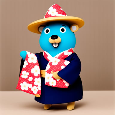 Go Blue Gopher in a Japanese kimono in Japan.
