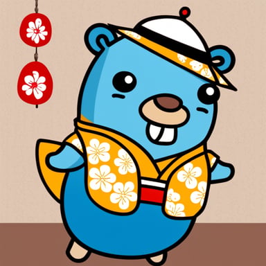 Go Blue Gopher in a Japanese kimono in Japan.