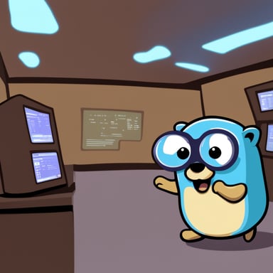 Go Blue Gopher, the programmer, is hurrying to complete a chatbot for Twitch.
