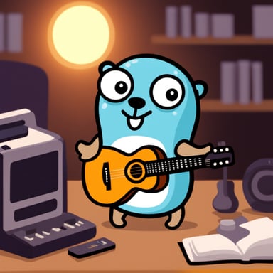 Go Blue Gopher with a guitar