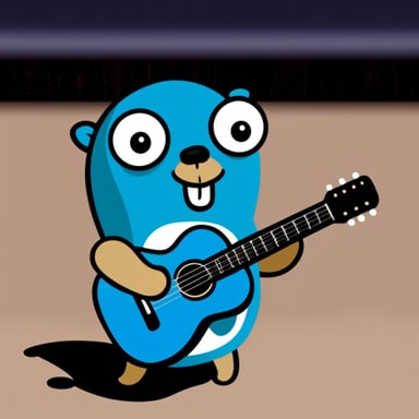 Go Blue Gopher with a guitar