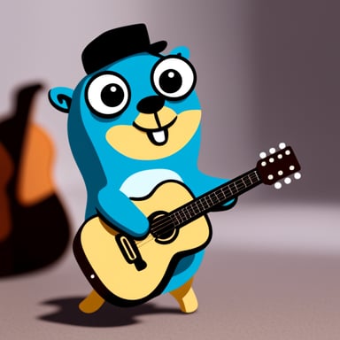 Go Blue Gopher with a guitar