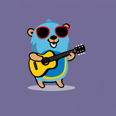 Go Blue Gopher with a guitar