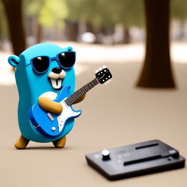 Go Blue Gopher playing electric guitar.