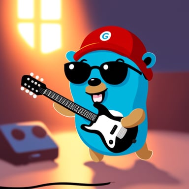 Go Blue Gopher playing electric guitar.