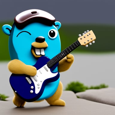 Go Blue Gopher playing electric guitar.
