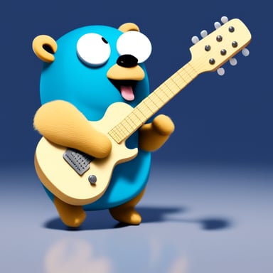 Go Blue Gopher playing electric guitar.