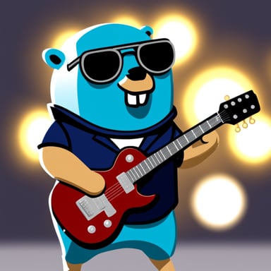 Go Blue Gopher as a metal guitarist.