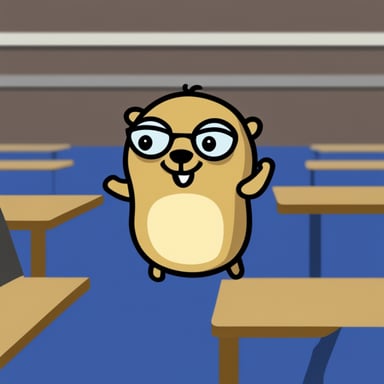 Go Blue Gopher as a stand-up comedian gopher.