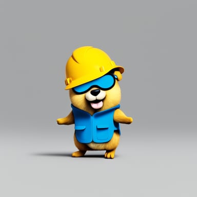 A 2D illustration of Go Blue Gopher wearing a construction helmet, set against a solid white background, is shown interacting with a short chain that represents a hyperlink.