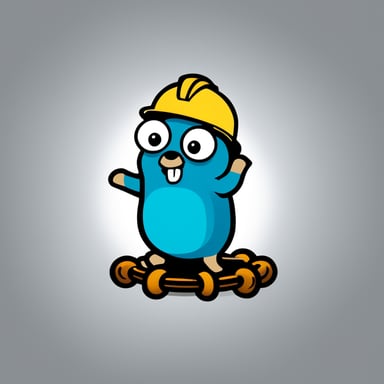 A 2D illustration of Go Blue Gopher wearing a construction helmet, set against a solid white background, is shown interacting with a short chain that represents a hyperlink.