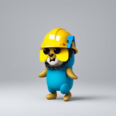 A 2D illustration of Go Blue Gopher wearing a construction helmet, set against a solid white background (no shadows whatsoever), is shown interacting with a short chain that represents a hyperlink and getting entangled by it. He looks confused.