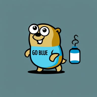 Standard go blue gopher with cs9 writing on t-shirt.