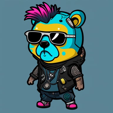 Cyber punk go blue gopher with tattoos and crazy colorful hair