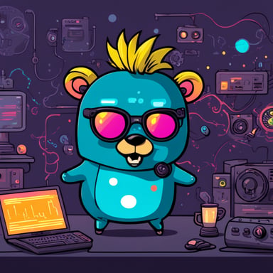 Cyber punk go blue gopher with tattoos and crazy colorful hair