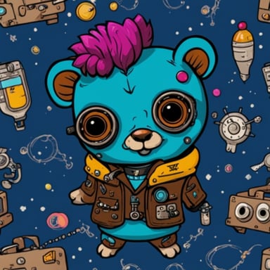 Cyber punk go blue gopher with tattoos and crazy colorful hair