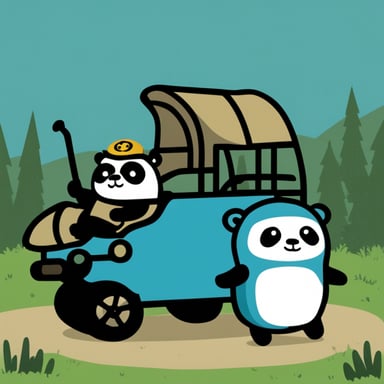 A go blue gopher riding a panda.
