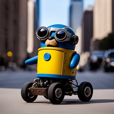 Confident go blue gopher wearing pilot goggles riding a robot powered by jank.