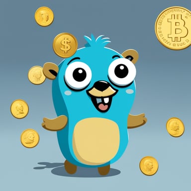 Go Blue Gopher, happy and the size of a nickel, stands beside a loonie.