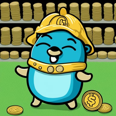 Go Blue Gopher, happy and the size of a nickel, stands beside a loonie.