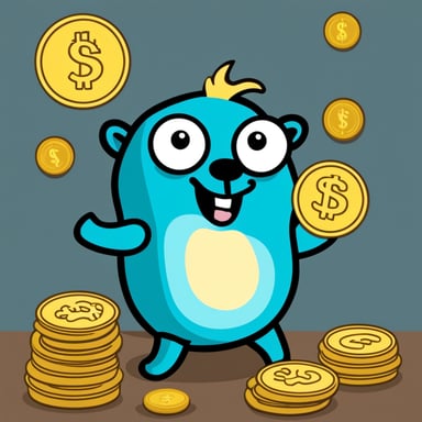 Go Blue Gopher, happy and the size of a nickel, stands beside a loonie.