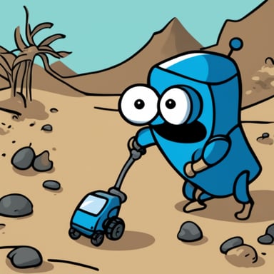 Go Blue Gopher with a robot spider body picking up garbage.