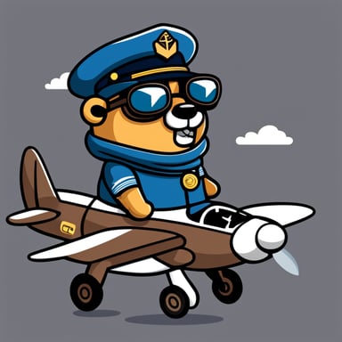 Go blue gopher in cartoon style as pilot with the airplane