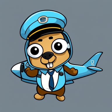 Go blue gopher in cartoon style as pilot with the airplane