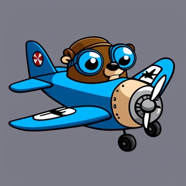 Go blue gopher in cartoon style as pilot with the airplane
