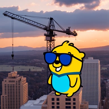 Go blue gopher with sunglasses on a tower crane.