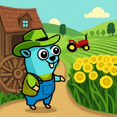 Go Blue Gopher as farmer John Deere