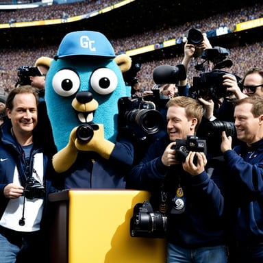 The go blue gopher has a lot of cameras.