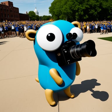 The go blue gopher has a lot of cameras.