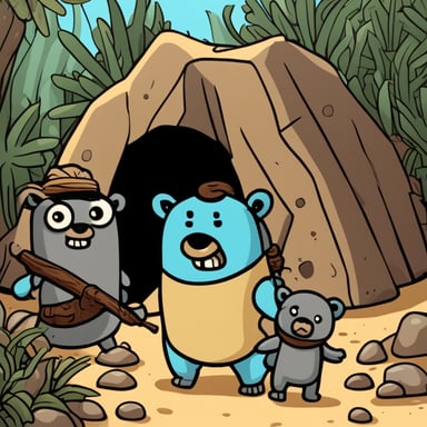 Caveman Go Blue Gopher defending his cave from Java Hyenas.