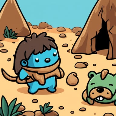 Caveman Go Blue Gopher defending his cave from Java Hyenas.