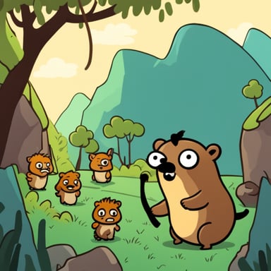 Caveman Go Blue Gopher defending his cave from Java Hyenas.
