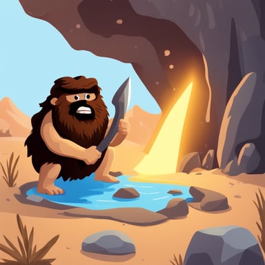 Realistic Caveman Go Blue Gopher defending his cave from Java Duke.