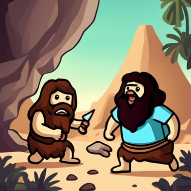 Realistic Caveman Go Blue Gopher defending his cave from Java Duke.