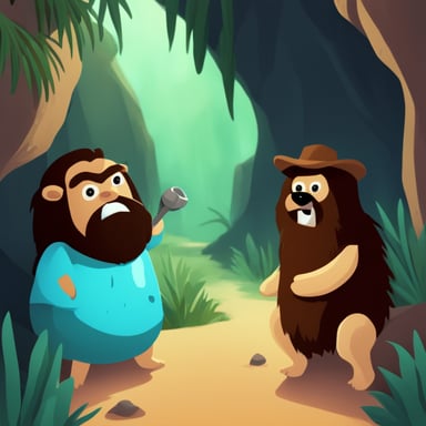 Realistic Caveman Go Blue Gopher defending his cave from Java Duke.