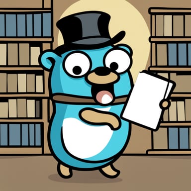 Greek philosopher Go Blue Gopher teaching the masses about the dangers of using the JVM.
