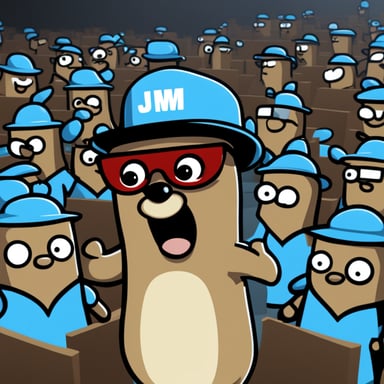 Greek philosopher Go Blue Gopher teaching the masses about the dangers of using the JVM.