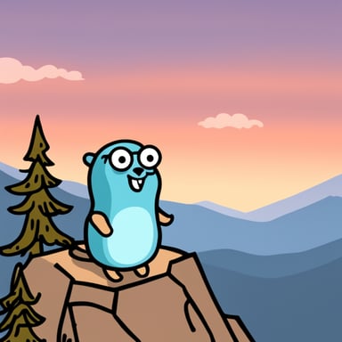 Go Blue Gopher preaching from atop a mountain saying Java is evil.