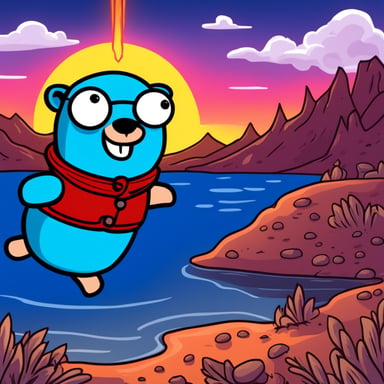 Go Blue Gopher saving code from a lake of fire named Java.