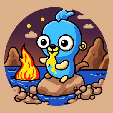 Go Blue Gopher saving code from a lake of fire named Java.