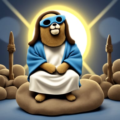 Go Blue Gopher as Jesus with halo, realistic background.