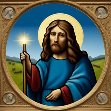 Go Blue Gopher as Jesus with a halo, in the style of a classical painting.
