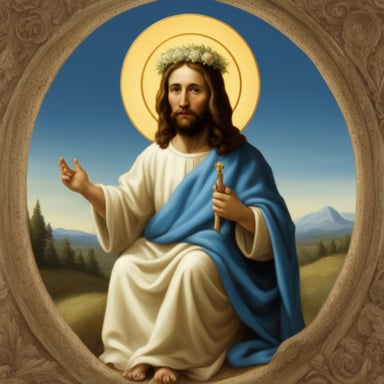 Go Blue Gopher as Jesus with a halo, in the style of a classical painting.