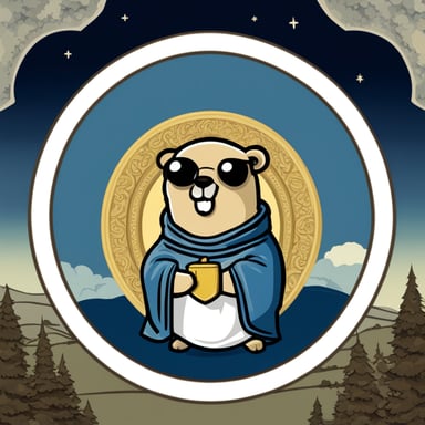 Go Blue Gopher as a saint with a halo, depicted in the style of a classical painting.