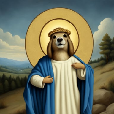 Go Blue Gopher as Jesus with a halo, in the style of a classical painting.