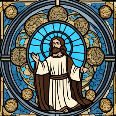 Go Blue Gopher as Jesus with a halo, portrayed in the style of a classical stained glass painting.